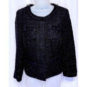 ALFANI 1PC Women Black Tweed Metallic Lined Collarless Blazer Size 8 NWOT